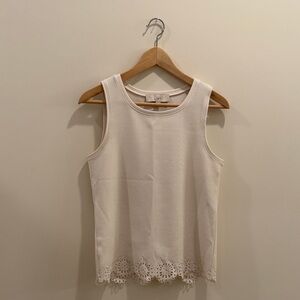 LOFT Cream Scalloped Hem Sleeveless Tank